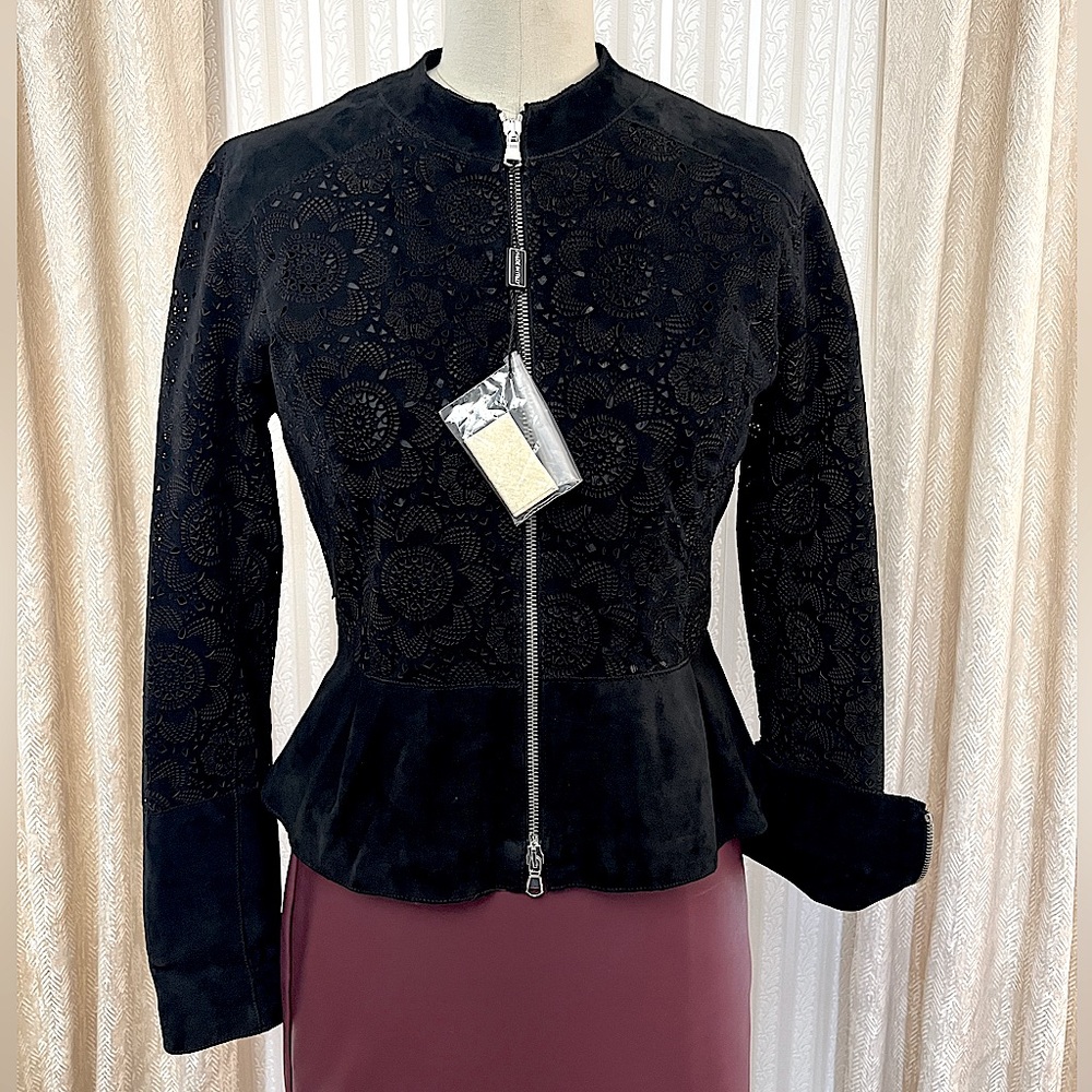 Unique floral design leather jacket , made in Italy.